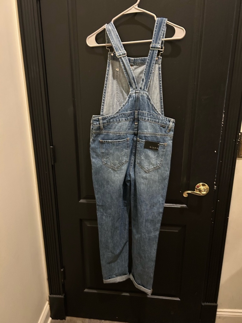 Risen Distressed Denim Overalls Medium Wash Cuffed NWT Boho Cottagecore Small - Picture 4 of 8